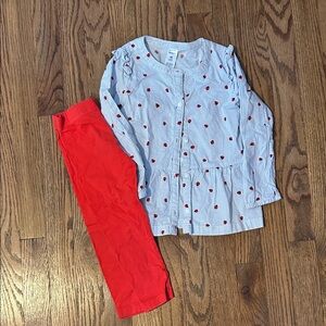 Striped Lady Bug Blouse and Red Pants Set